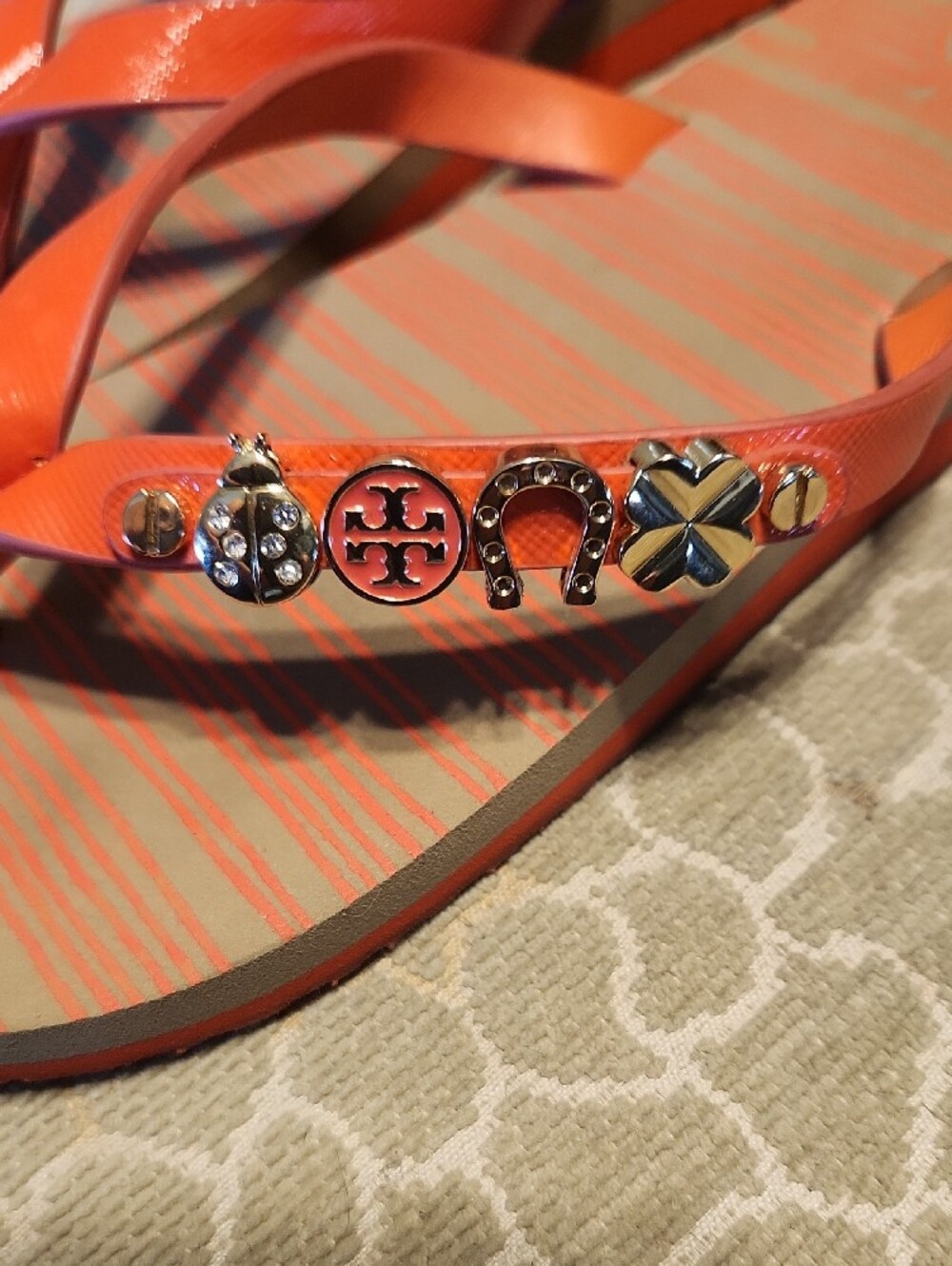 Tory Burch Orange Jeweled Flip Flop Sandals - Picture 5 of 5